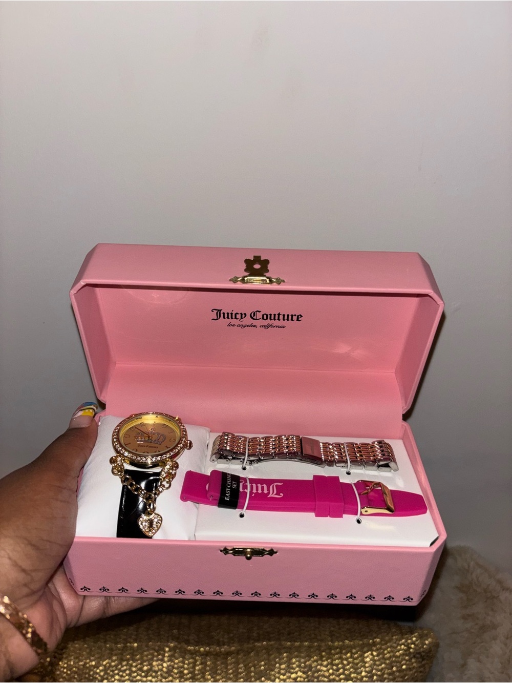Juicy Couture Pink and Gold Watch Set with Interchangeable Bands